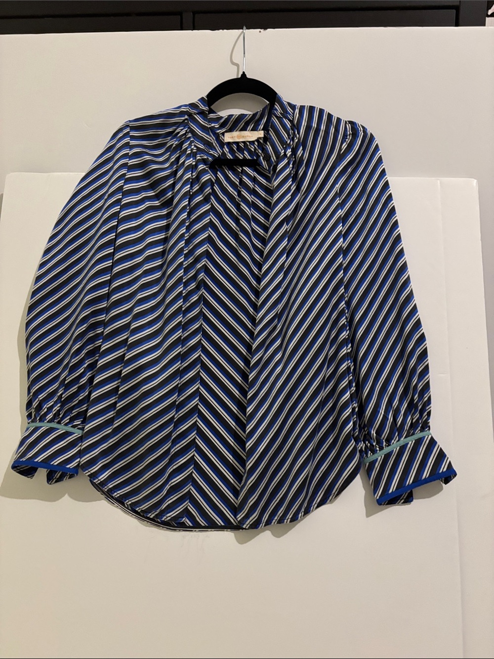 Tory Burch Navy and White Striped Silk Blouse - like new